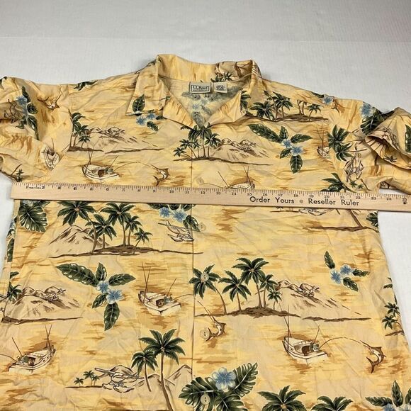 LL Bean Mens Tropical Button Up Camp Shirt Short Palm Tree Short Sleeve Small - Picture 7 of 10